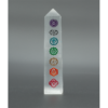 Selenite 7-Chakra Engraved Symbols Pointed Obelisk Tower Point in Natural Crystal Stones Metaphysical Balance Energy Approx. 4 inches tall VTrendz