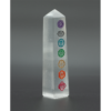 Selenite 7-Chakra Engraved Symbols Pointed Obelisk Tower Point in Natural Crystal Stones Metaphysical Balance Energy Approx. 4 inches tall VTrendz