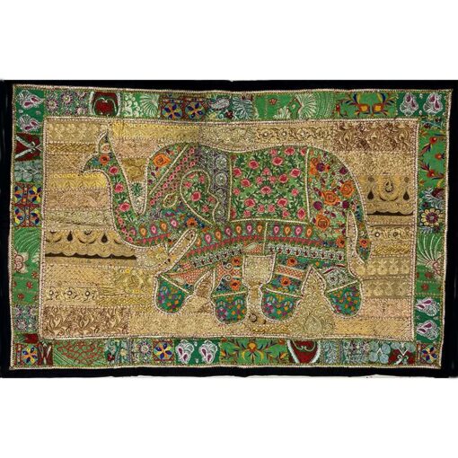VPT-E13 Elephant Wall hanging Vintage Patchwork Tapestry Bohemian Handmade Beaded Embroidered Ethnic Hippie Indian Wall décor 40 x 60 Inches