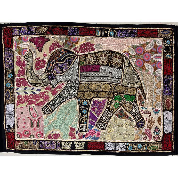 VPT-E01 Elephant Wall hanging Vintage Patchwork Tapestry Bohemian Handmade Beaded Embroidered Ethnic Hippie Indian Wall décor 40 x 60 Inches