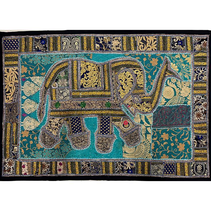 VPT-E02 Elephant Wall hanging Vintage Patchwork Tapestry Bohemian Handmade Beaded Embroidered Ethnic Hippie Indian Wall décor 40 x 60 Inches