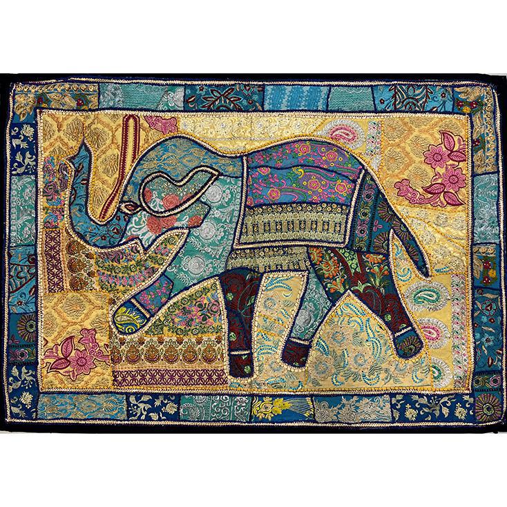 VPT-E07 Elephant Wall hanging Vintage Patchwork Tapestry Bohemian Handmade Beaded Embroidered Ethnic Hippie Indian Wall décor 40 x 60 Inches