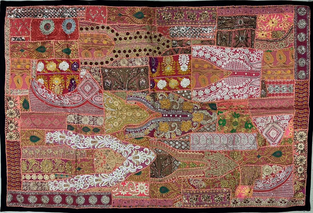 VPT-A03 Handmade Vintage Patchwork Abstract Tapestry Bohemian style Heavy Embroidered Ethnic Hippie Indian Wall décor Art Wall hanging 40 x 60 Inches - Image 2