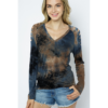 Cold Shoulder Tie Dyed Vocal Top with Rhinestones VTrendz