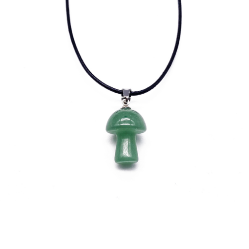 Green Aventurine Mushroom Carved Pendant Necklace Natural Crystals For Energy Balancing, Meditation, Reiki, Healing Approx. 2cm Pendant
