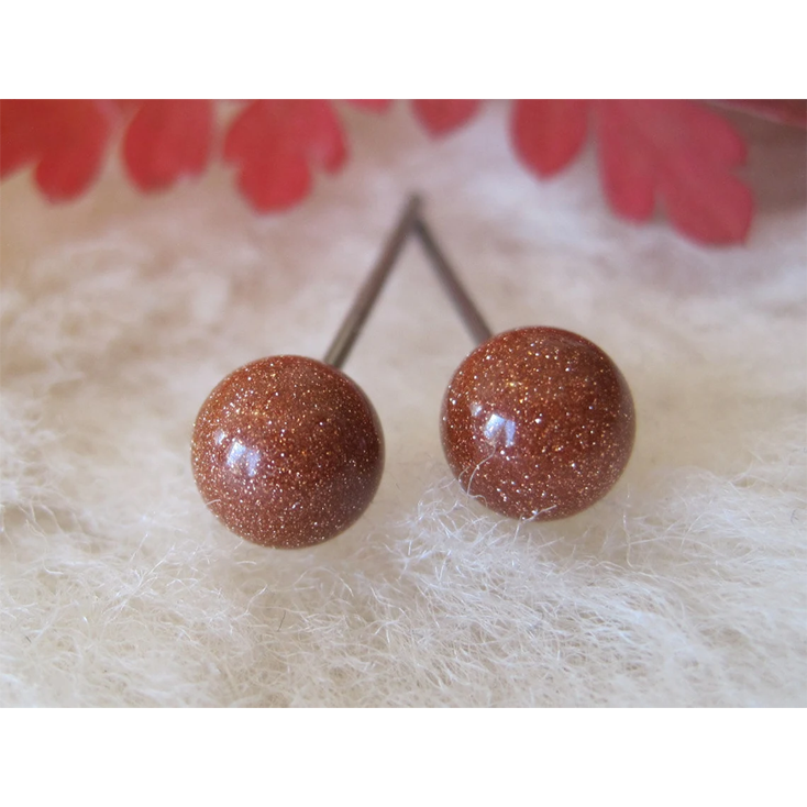 Goldstone 10mm Round Natural Crystal Studs Earrings - Image 3