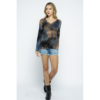 Cold Shoulder Tie Dyed Vocal Top with Rhinestones VTrendz