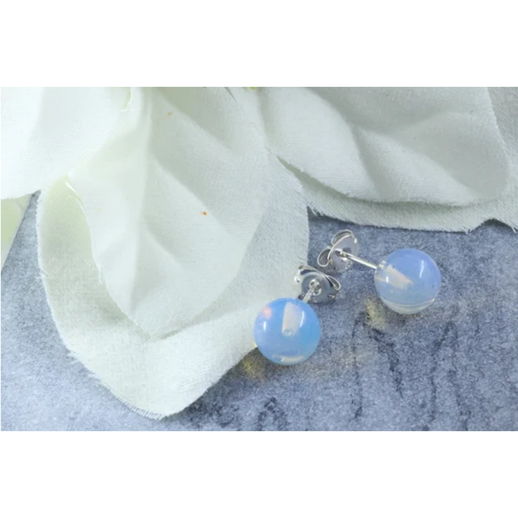 Opalite 10mm Round Natural Crystal Studs Earrings - Image 3