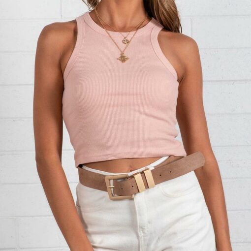 Solid Blush Crop Top Ribbed Pattern 95% Cotton 5% Spandex