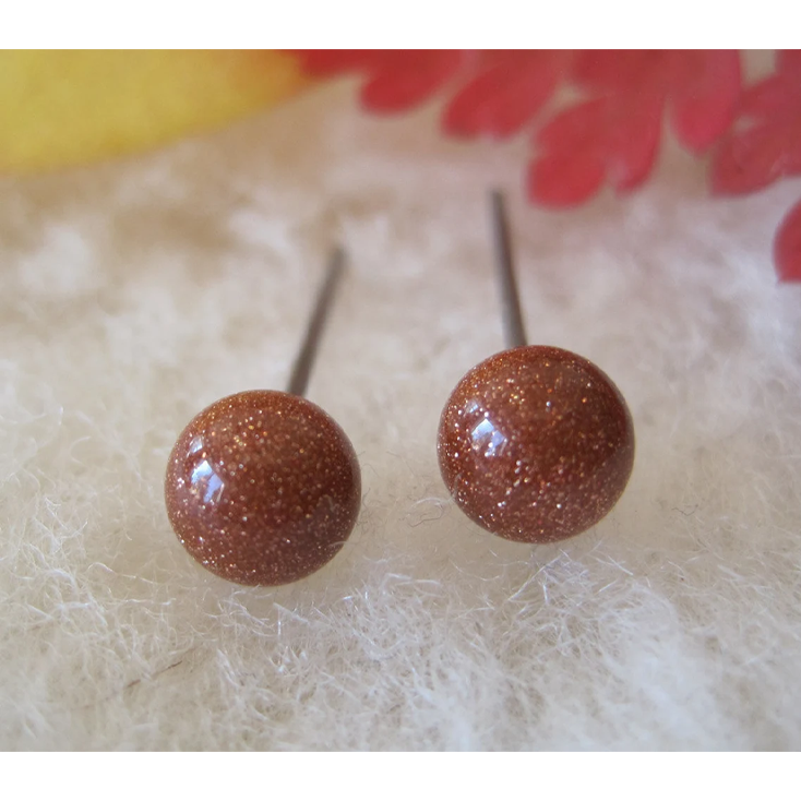 Goldstone 10mm Round Natural Crystal Studs Earrings