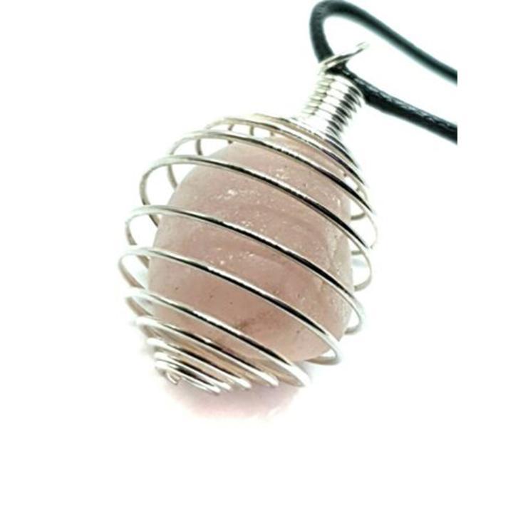 Cage with Rose Quartz Pendant Necklace Natural Crystals For Energy Balancing, Meditation, Reiki, Healing Approx. 2cm Pendant