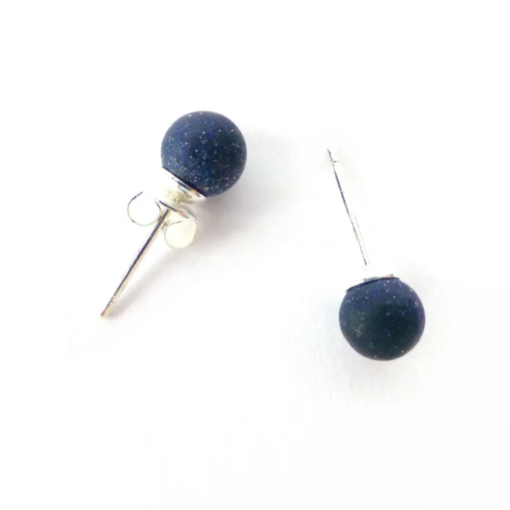 Blue Goldstone 10mm Round Natural Crystal Studs Earrings