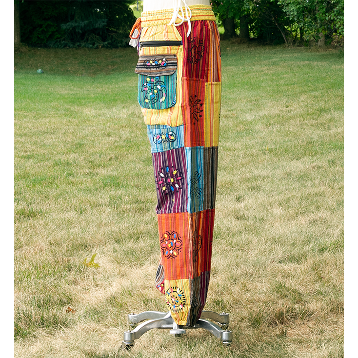 Multi Color Bright Striped Boho Patch Pant Vtrendz.net