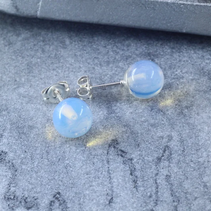 Opalite 10mm Round Natural Crystal Studs Earrings - Image 2