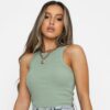 Solid Sage Crop Top Ribbed Pattern 95% Cotton 5% Spandex VTrendz