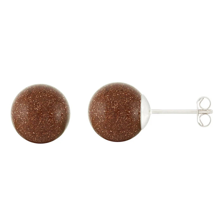 Goldstone 10mm Round Natural Crystal Studs Earrings - Image 2