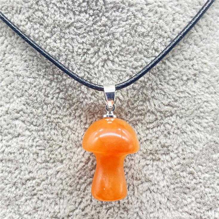 Orange Calcite Mushroom Carved Pendant Necklace Natural Crystals For Energy Balancing, Meditation, Reiki, Healing Approx. 2cm Pendant