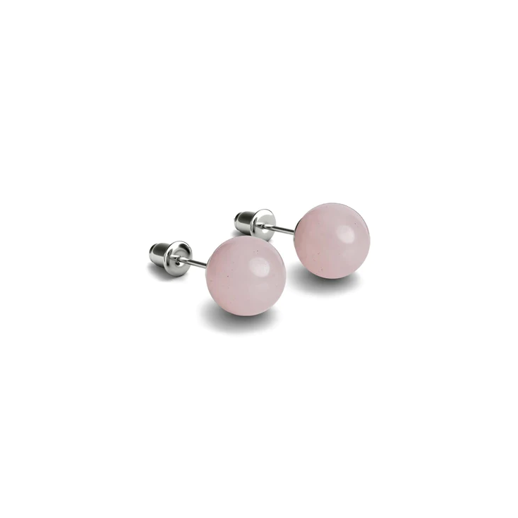 Rose Quartz 10mm Round Natural Crystal Studs Earrings - Image 2