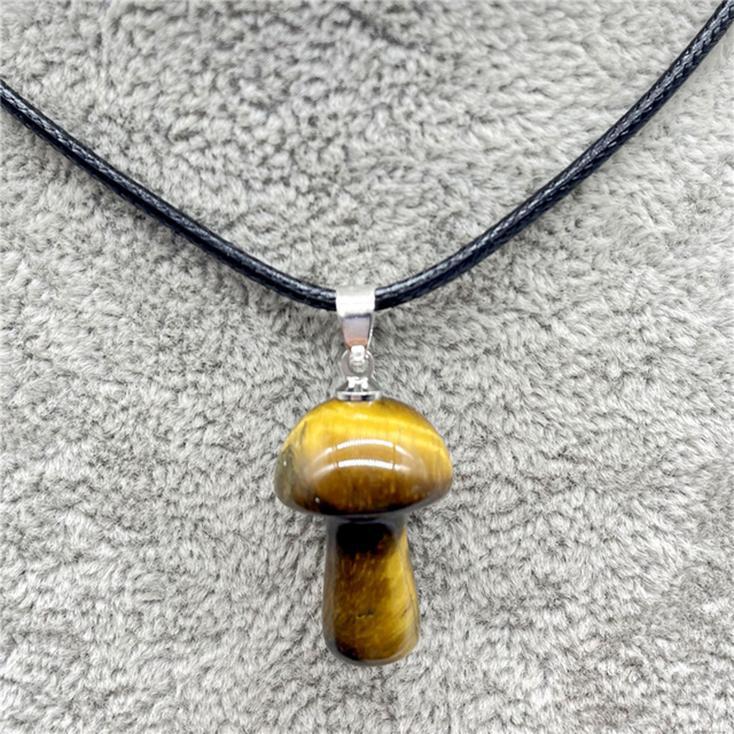 Tiger Eye Mushroom Carved Pendant Necklace Natural Crystals For Energy Balancing, Meditation, Reiki, Healing Approx. 2cm Pendant
