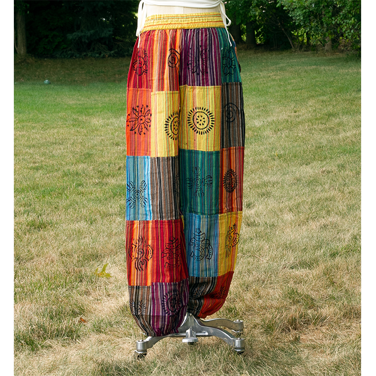 Multi Color Bright Striped Boho Patch Pant Vtrendz.net
