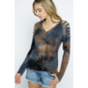 Cold Shoulder Tie Dyed Vocal Top with Rhinestones VTrendz