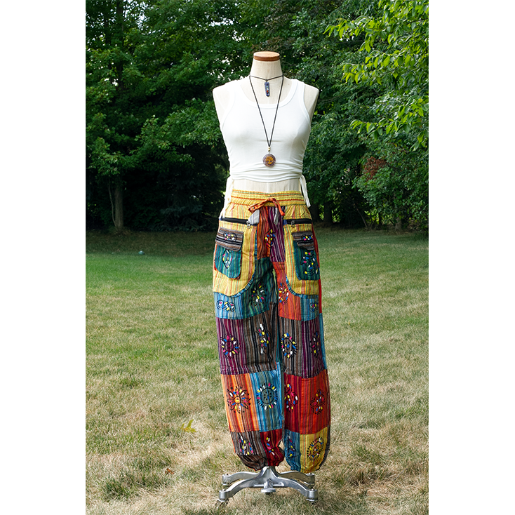 Multi Color Bright Striped Boho Patch Pant Vtrendz.net