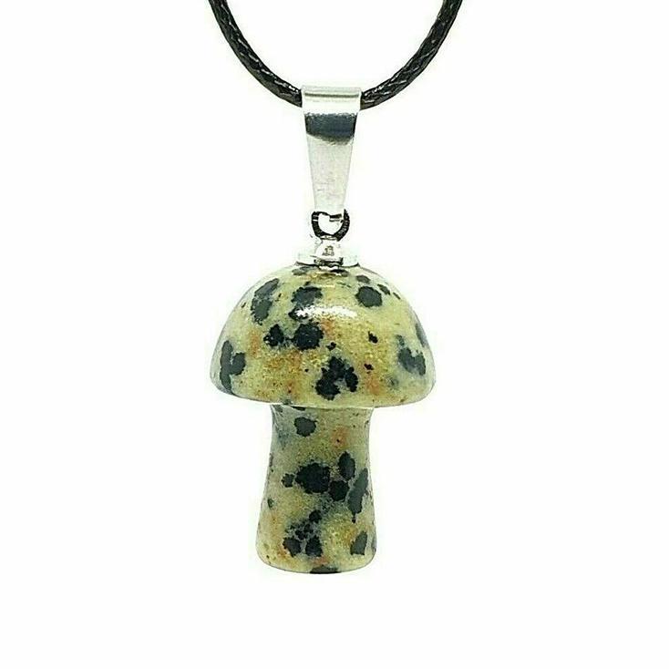 Dalmatian Jasper Mushroom Carved Pendant Necklace Natural Crystals For Energy Balancing, Meditation, Reiki, Healing Approx. 2cm Pendant