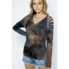 Cold Shoulder Tie Dyed Vocal Top with Rhinestones VTrendz