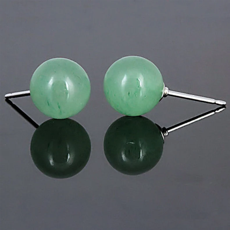 Green Aventurine 10mm Round Natural Crystal Studs Earrings - Image 2