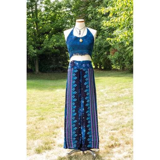 Blue Feathers Open Leg Thai Palazzo Pant Rayon Comfy & Trendy Feather Print One Size Fits Most 100% Handmade