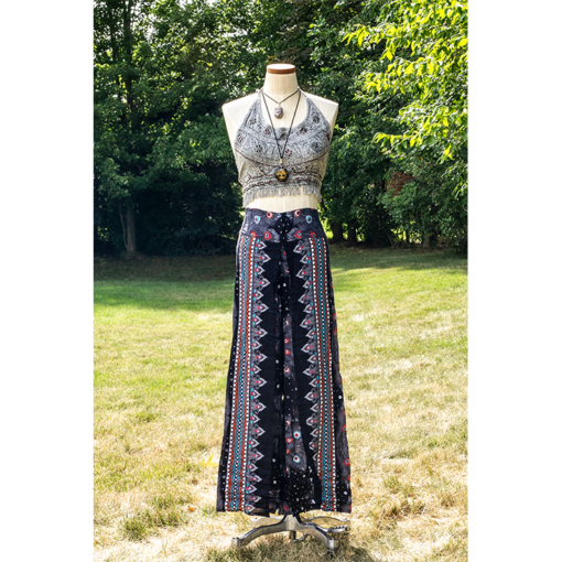 Black Feathers Open Leg Thai Palazzo Pant Rayon Comfy & Trendy Feather Print One Size Fits Most 100% Rayon