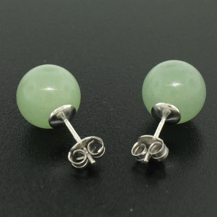 Green Aventurine 10mm Round Natural Crystal Studs Earrings