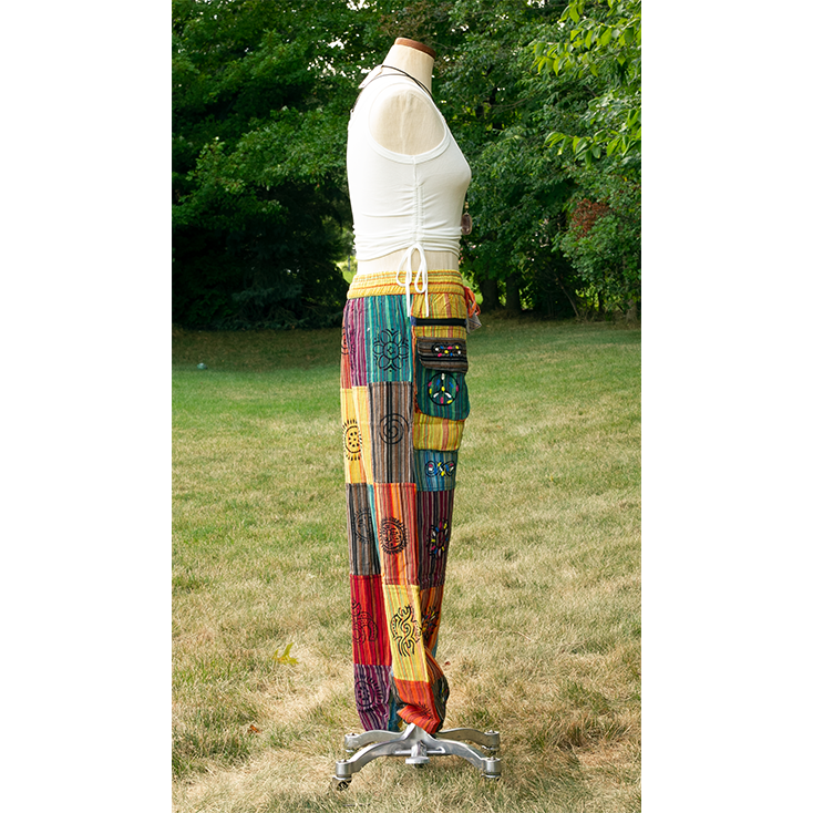 Multi Color Bright Striped Boho Patch Pant Vtrendz.net