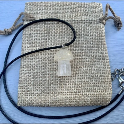 Clear Quartz Mushroom Carved Pendant Necklace Natural Crystals For Energy Balancing, Meditation, Reiki, Healing Approx. 2cm Pendant