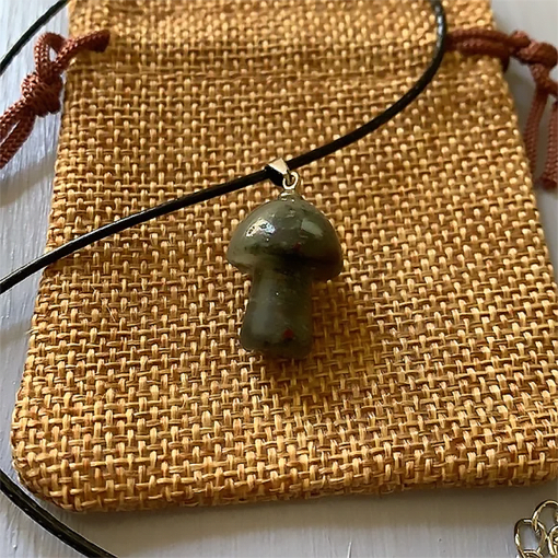 Dragon Blood Jasper Mushroom Carved Pendant Necklace Natural Crystals For Energy Balancing, Meditation, Reiki, Healing Approx. 2cm Pendant