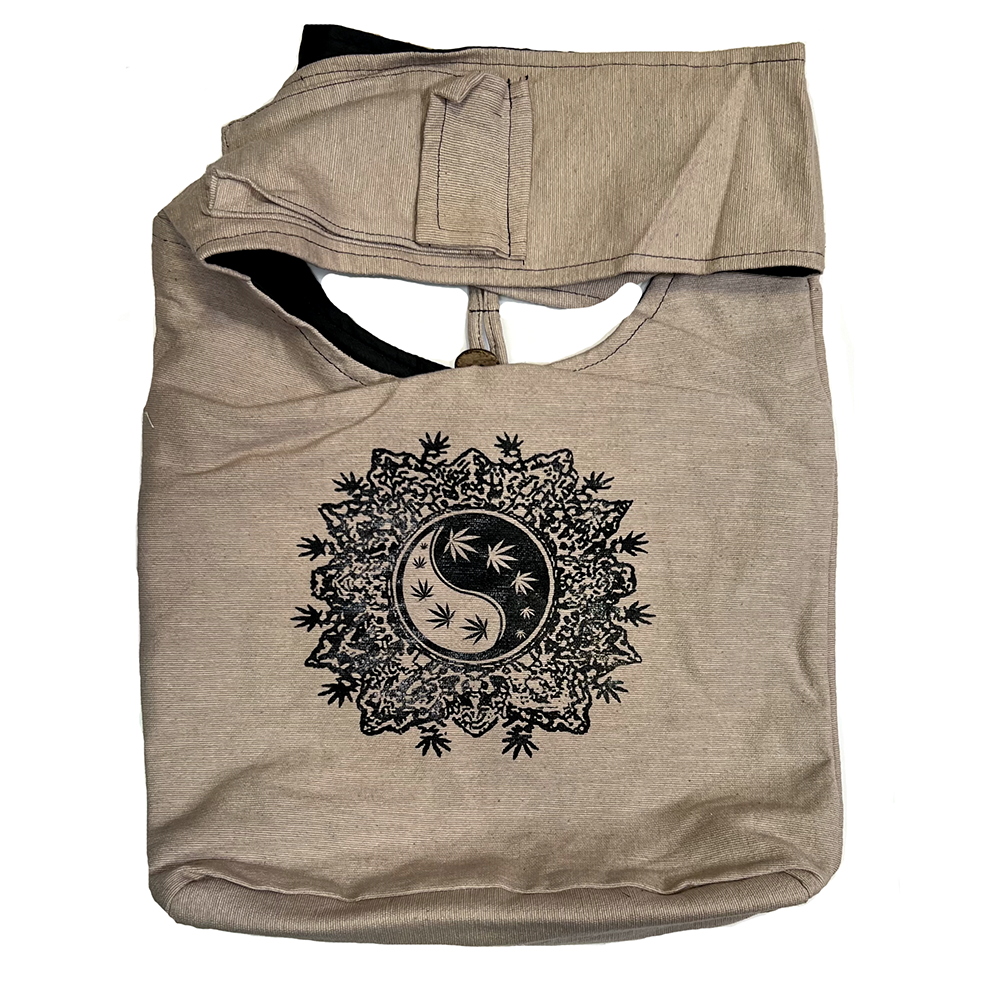 Bohemian Hobo Bag with Yin Yang & Hemp Leaf