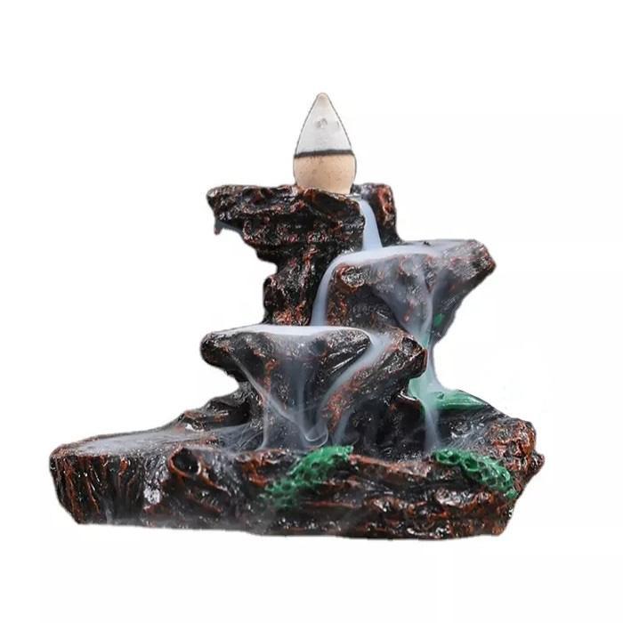 Small Rockery Ceramic Backflow Incense Holder Waterfall Incense Burner, Reflux Burner, Handmade Ceramic, Home Décor for Meditation, Mini-Zen Experience Size: 10.5*8.5 cm