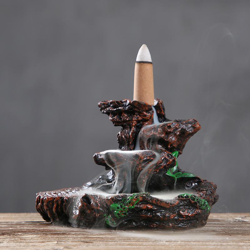 Small Rockery Ceramic Backflow Incense Holder Waterfall Incense Burner, Reflux Burner, Handmade Ceramic, Home Décor for Meditation, Mini-Zen Experience Size: 10.5*8.5 cm - Image 5