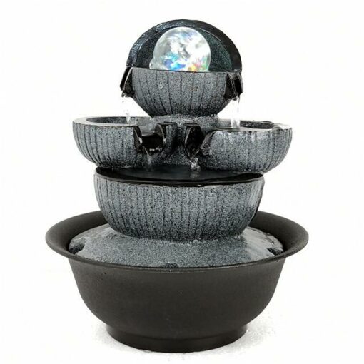 3-Tier LED Crystal Ball Water-Basket Antique Resin Tabletop Waterfall Fountain