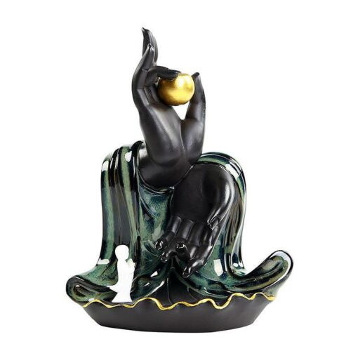 Hand w/Monk Backflow Incense Holder Waterfall Incense Burner, Reflux Burner, Handmade Ceramic, Home Décor for Meditation, Mini-Zen Experience Size: 10*10*21.8 cm