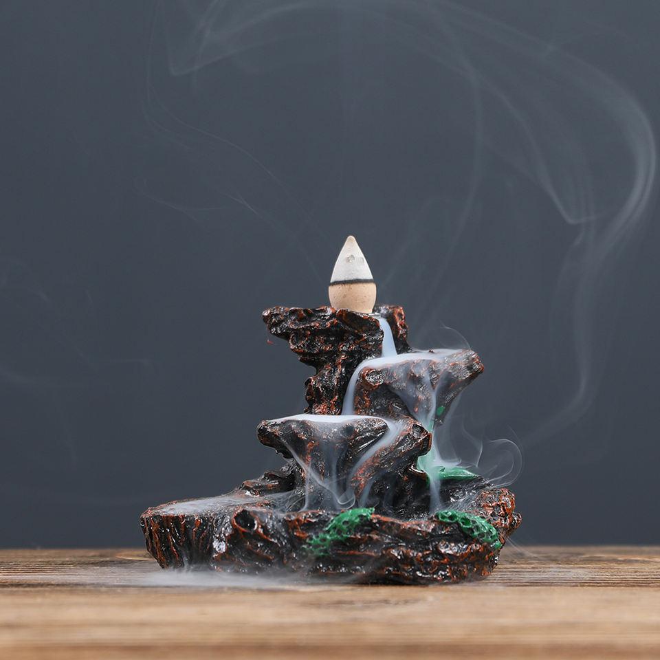 Small Rockery Ceramic Backflow Incense Holder Waterfall Incense Burner, Reflux Burner, Handmade Ceramic, Home Décor for Meditation, Mini-Zen Experience Size: 10.5*8.5 cm - Image 2
