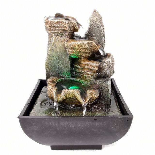 Small Rockery with LED Light Antique Resin Tabletop Waterfall Fountain 13cm*13cm*18 cm