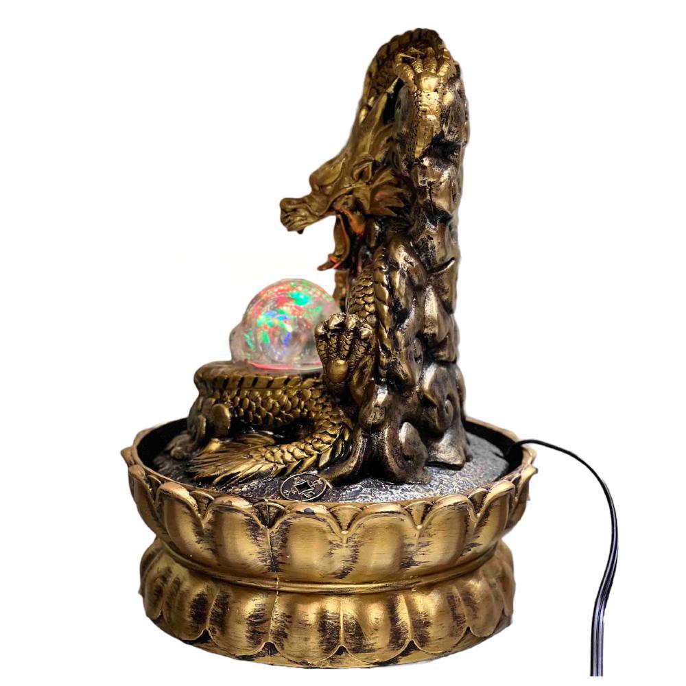 Golden Dragon Tabletop fountain with Rolling Crystal Ball & LED Antique Resin Tabletop Water Fountain 21X21X28 cm - Image 4