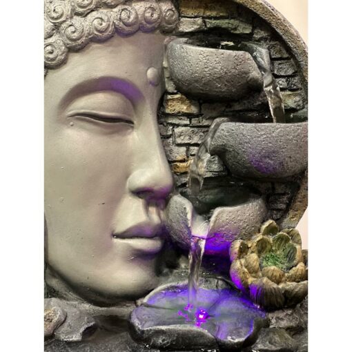 Buddha Side Face with Lotus Flower & LED Antique Resin Tabletop Waterfall Fountain 21 cm*21 cm*27 cm