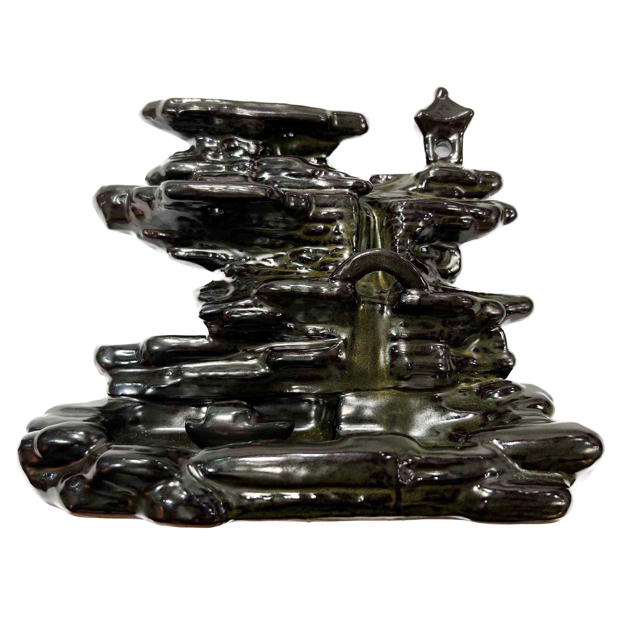 Retro Ceramic Double Cone Backflow Incense Holder Waterfall Incense Burner, Reflux Burner, Handmade Ceramic, Home Decor for Meditation, Mini-Zen Experience 15.5*7.5*13 cm