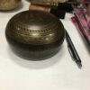 14.5 cm / 5.7" Tibetan Antique Brass Dark Color Singing Chakra Meditative sound Bowl with Mantra Design for Meditation, Relaxation & Healing with Wooden Mallet Round Bottom VTrendz