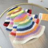 Crochet Hat with Multicolored Stripes, Trendy Summer Fashion Beach Sunshade Handmade Crochet Fisherman Hat Small Brim Foldable Floppy Bucket Straw Hats For Men/women; Adult One Size Fits Most (22-23 inches), adjustable size VTrendz