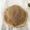 Straw w/Natural Fiber Brim Summer Hat, Trendy Summer Fashion Beach Sunshade Handmade Crochet Fisherman Hat Small Brim Foldable Floppy Bucket Straw Hats For Women: Adult One Size Fits Most (22-23 inches), adjustable size VTrendz