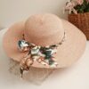 Straw Designer Hat with Pearls and Silk floral fabric Bow Trendy Beach Hats For Women; Adult One Size Fits Most (22-23 inches), adjustable size VTrendz