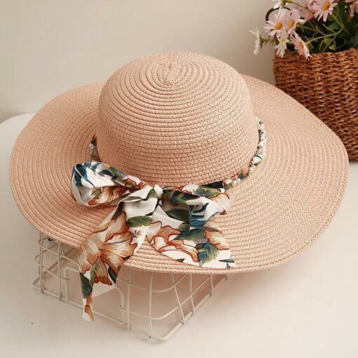 Embellished Pearls & Flower Wide Brim Floppy Hat Accessories | New Wide Brim Flower Pearl Woven Floppy Hat  main image 3
